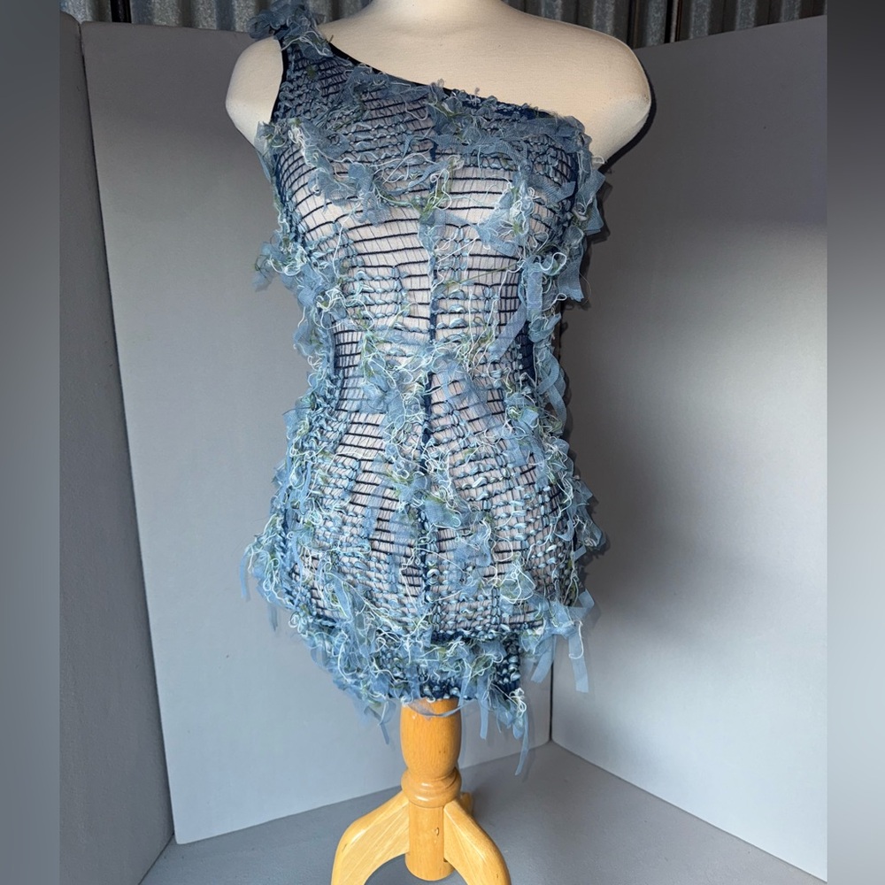 One-Shoulder Blue Ruffled Dress